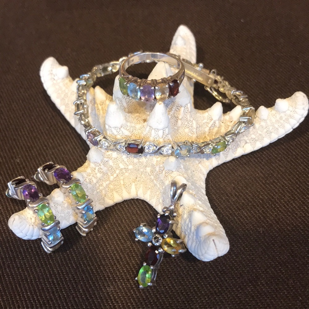 Sterling Silver and Precious Stone Set
